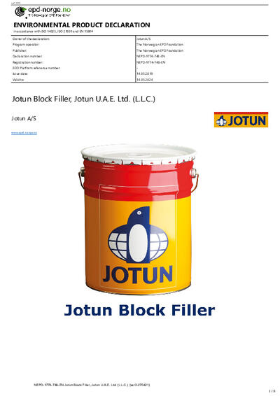 Jotun Block Filler, Jotun U.A.E. Ltd. (L.L.C.) - EPD Norge